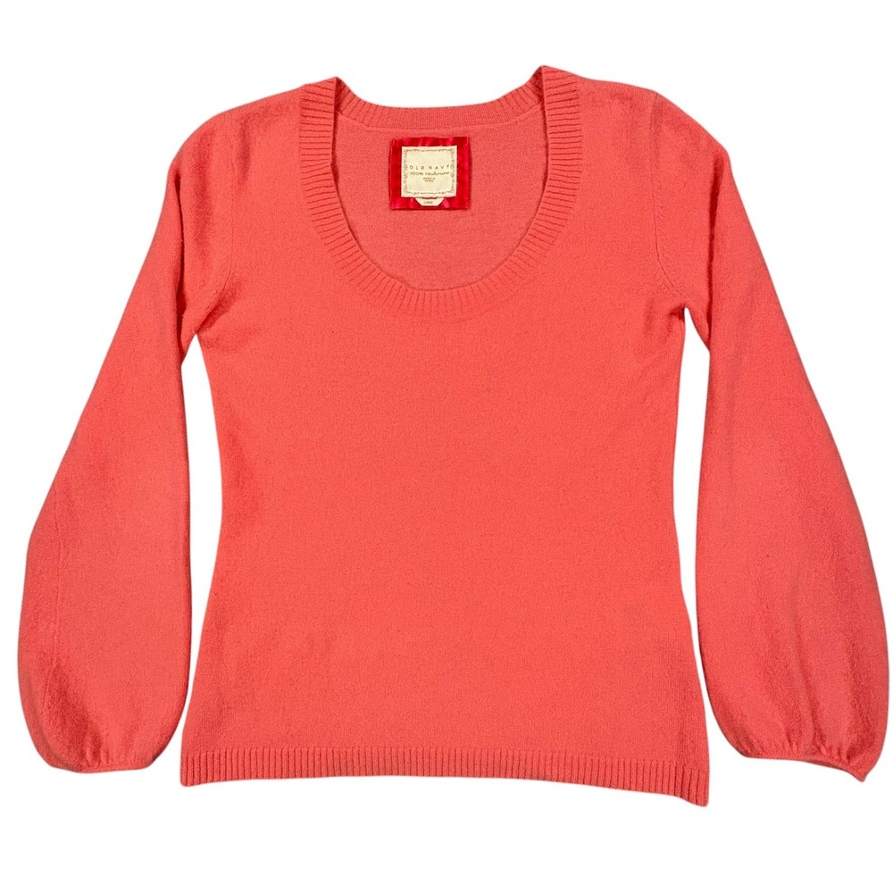 Old Navy 100% Cashmere Sweater Womens L Coral Pink Balloon Sleeve Y2K